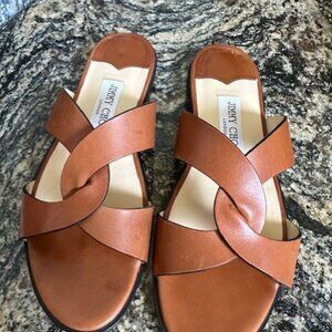 Jimmy Choo Atia Flat Sandals Brown Size 7 1/2 Authentic